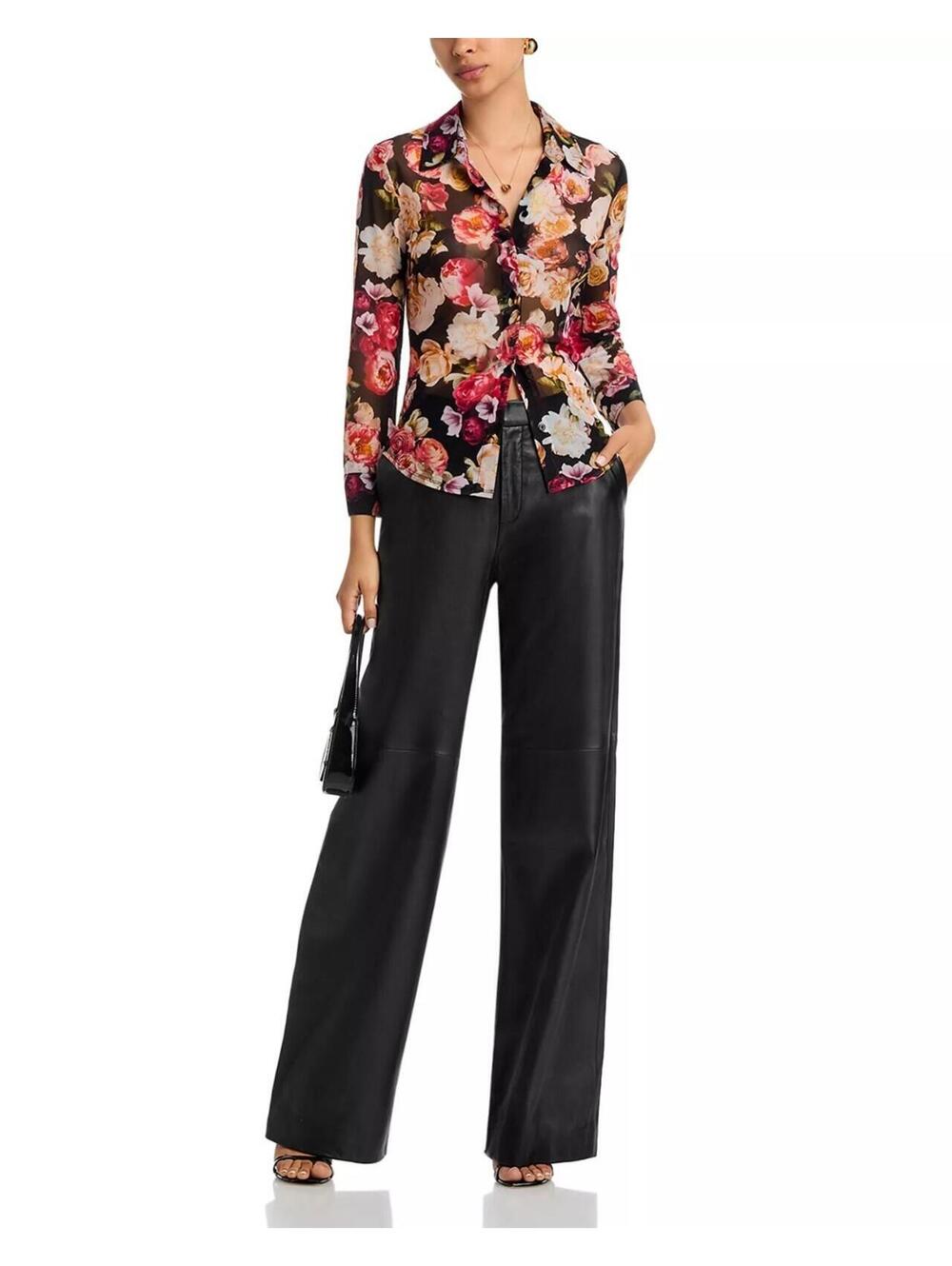 380$ L'agence Dani Mesh Floral Blouse Top Long Sleeves Silk Women's Size L Multi - Picture 4 of 4